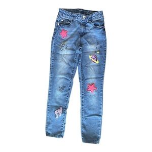 Girls Blue and pink embroidered jeans​